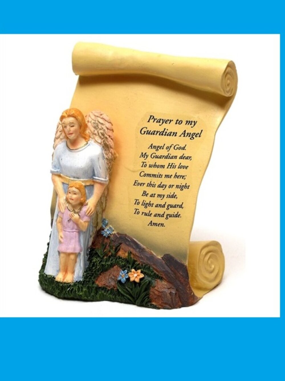 Guardian Angel with Girl Scroll Plaque Perfect Baby Shower Gift 4 1/4" tall 3017